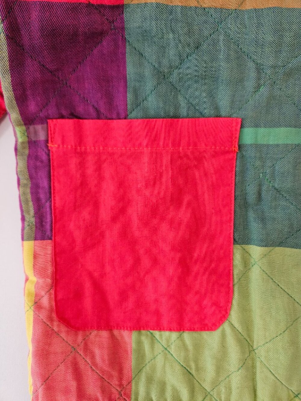 Vintage Benetton Rainbow Patchwork Quilted Colorblock Plaid Liner Jacket M/L - Picture 9 of 13